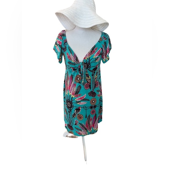 👗 Anthropologie-Inspired Boho Feather Tie-Front Dress - Size Large - Picture 2 of 7